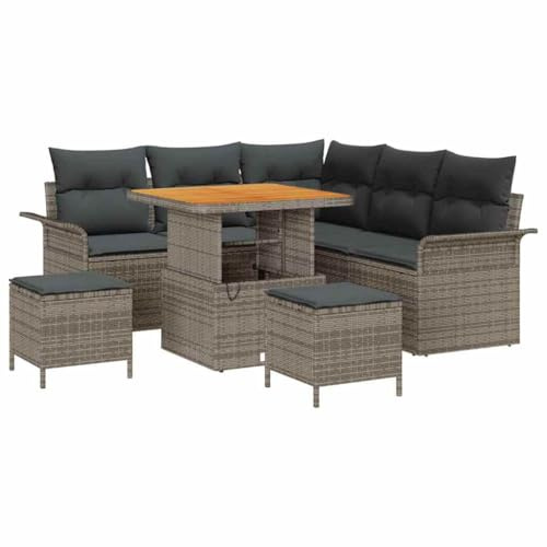 vidaXL Trädgårdsoffset 8 pcs Grå konstrotting, Trädgård och Terass, Modern Rattansoff set, Modulär Design, Lätt, UV-Skyddad, Utemöbler, Justerbart Bord