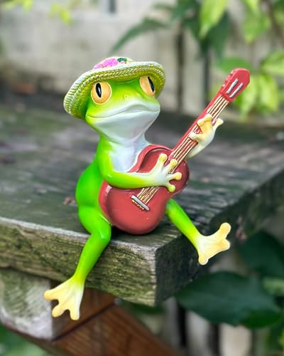 Lifexquisiter Frog Statue for Garden Decor, Rock Frog Playing Guitar Figurines for Indoor Outdoor Yard Shelf Cabinet Decoration