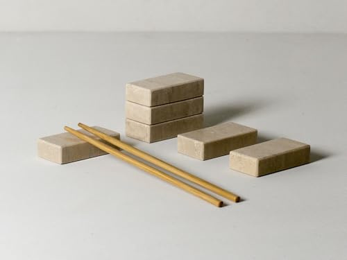 FacciamoCASA Reposapiés de mármol natural (6 unidades) para palillos de mesa, soporte elegante y sostenible para palillos o cubiertos, complemento para la Mise en Place (Travertino Paglierino)