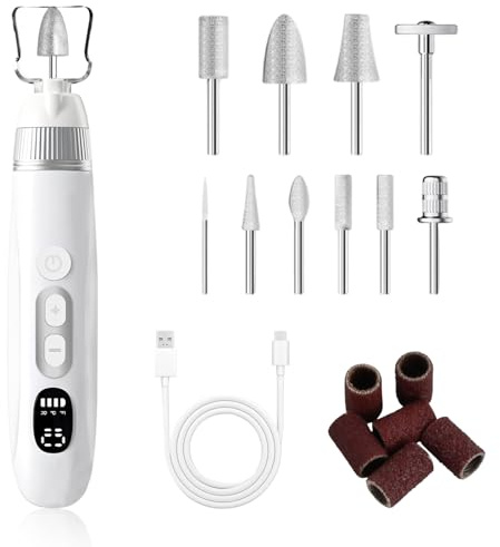 Focenat Nagelfräser Kabellos, Elektrische Nagelfeile für Gelnägel, Nagelschleifer Elektrisch Nail File, Nagelfräser für Gelnägel mit 10 Geschwindigkeiten und LED Licht, Maniküre Pediküre Set