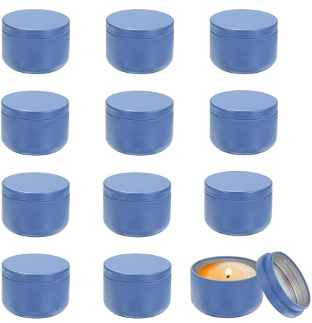 sourcing map 3oz Candle Tins, 12pcs Metal Candle Tins Jars with Lids Round Empty Tin Can Containers Bulk for Storage Tea and Making DIY Arts Crafts Christmas Gifts, Blue