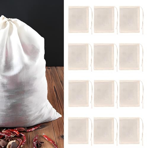 WUSJCOF 12 unidades bolsas para especias, ecológico y reutilizable, bolsas de tela de algodón con cordón, ideales como bolsas te, filtro, infusor, colador te, para café, especias y más (8 x 10 cm)