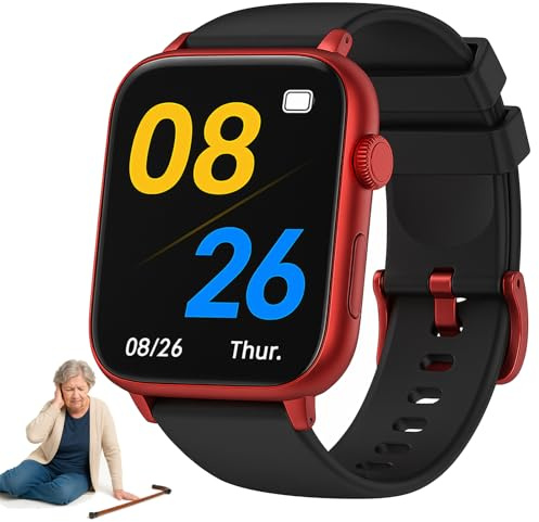 Vexorium Montre Connectée 4G Senior avec SOS Détection de Chute GPS Appels Vidéo IP67 pour Personnes Âgées – Nécessite Une Carte SIM (Non Incluse),Rouge