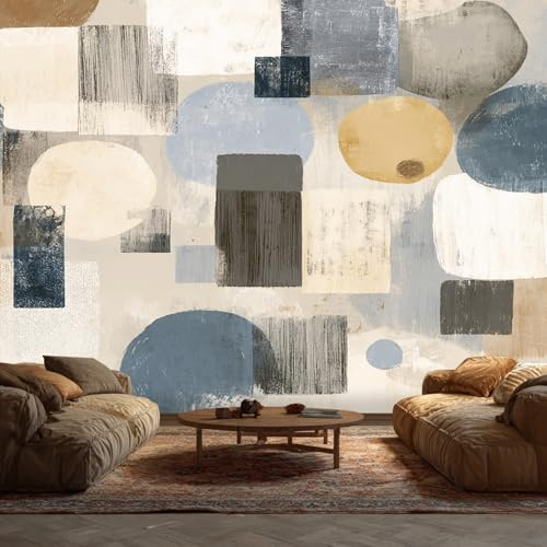 Générique Papier Peint Intissé Moderne Rétro Géométrique 350 x 256 cm Papier Peint Panoramique Grandes Poster Mural Photo pour Salon, Chambre, Décor Fond TV L161