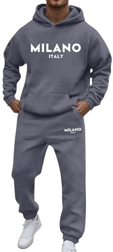 Survêtement en coton pour homme - Survêtement d'intérieur - Tenue décontractée - Sweat à capuche à manches longues avec poche et pantalon avec cordon de serrage - Imprimé lettres tendance