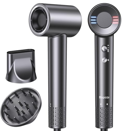 Bopcal Secador de Pelo de Viaje 100–240V, Secador Pelo Ionico con Difusor, 170000 RPM Alta Velocidad para Secado Rápido, 500 Millones de Iones Negativos, Anti Encrespamiento, para Rizos, Regalar