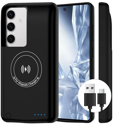 Giabuao Battery Case for Samsung Galaxy S25 Plus/S24 Plus 15000mAh,Magnetic Fast GAN Charger Portable Extended Powerbank Charging Case,Qi Wireless Recharger Battery Backup with 20W USB-C Cable Black