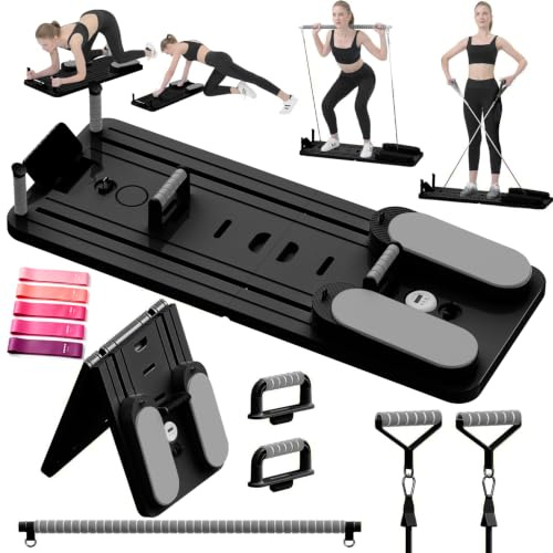 SOFTHOM Planche de Pilates 2026 - Réformateur de Pilates - Pour la maison - Pliable - Multifonctionnel - Avec bandes de résistance / barre de Pilates - rebond automatique - Entraîneur abdominal / bras