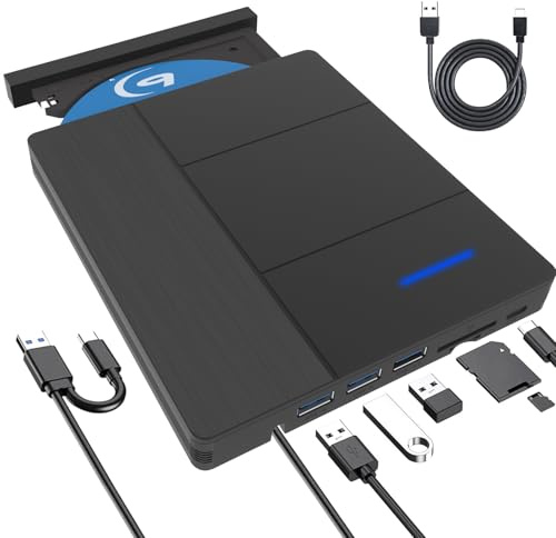 Lefunpets TSG08 External Blu-ray Drive, 7 in 1 BD External Blu Ray Drive USB 3.0 & Type-C BD/CD/DVD +/-Rw Reader Player