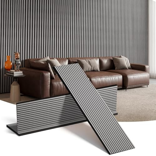 INMOZATA 4 Pack Wooden Acoustic Wall Panels,240x60 cm, Sound Absorbing Wooden Slatted Pannelling,Slat Wood and Ceiling Panelling Decorative Wall Panels, Living Room, Bedroom, Office,Dark Grey