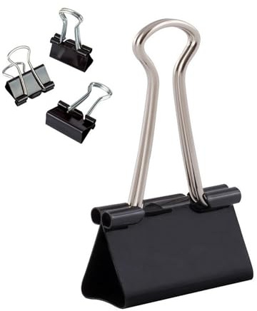 D.RECT Pack of 12 Binder Clips – 32 mm – Medium Bulldog Clips for Paper – Black Metal Foldback Clips for Documents, Notes, Tickets – Office, School & Home Paper Clamps – Strong Steel Paper Holder