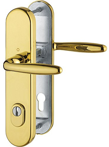 HOPPE 3896551 Sicherheits-Drückergarnitur Verona-Ö-Norm Entfernung 88mm, Messing poliert, Langschild Profilzylinder für Türstärke 62-72mm, mit Kernziehschutz, Klasse 3, 1 Stück