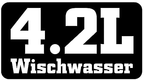 easydruck24de Aufkleber 4,2 Liter Wisch-Wasser 11x6 cm - kfz168 | lustiger Spruch, schwarz-weiß, Wohnmobil Tuning Decal, witterungsbeständig, UV-beständig