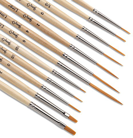 Jerry Q Art 12 Pcs Detail Paint Brushes, Golden Synthetic Hair, High Performance for Oil, Acrylic and Watercolor JQ-503