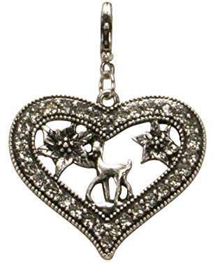 Alpenflüstern Trachten-Anhänger Strass-Herz Bambi-Rehkitz für Charivari oder Trachtenkette (antik-silber-farben) AAH084