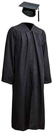 Robe Academicus Komplett-Set: akademischer Talar aus Satin + Doktorhut mit Quaste und aktueller (!) Jahrgangszahl