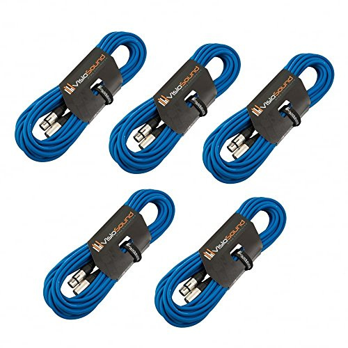 Male to Female XLR Mic Lead Balanced Microphone Cable 5 Pack (Blue, 10m) | 5 x Noiseless OFC Balanced Microphone, Signal, Audio, Patch Cable / 9 Colours
