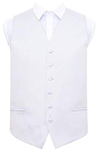 DQT Mens Plain Glossy Satin Classic Waistcoat - Wedding, Business & Formal Suit Vest - White 48 (4XL)