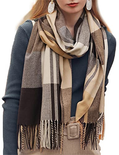 Bakicey Damen Schal XXL Warm Weich Strickschal Karo Winterschal Herbstschal Wolleschal Frauen Deckenschal Halstuch Scarf Poncho Cape