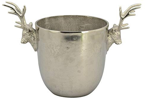 Exner klassischer eleganter Champagnerkühler Sektkühler Flaschenkühler rund Aluminium poliert mit Hirschköpfen