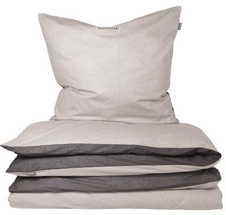 Schiesser Bettwäscheset Doubleface | 2-teilig | Zweifarbig | Feinbiber | 100% Baumwolle | Oeko-Tex Zertifiziert | Reißverschluss | 135x200cm + 80x80cm | Hellgrau-Dunkelgrau