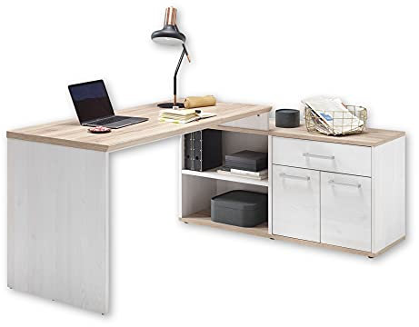 Stella Trading ROMANCE Eckschreibtisch in Sibiu Lärche Optik, San Remo - Moderner Bürotisch Computertisch mit großer Arbeitsfläche und Stauraum - 177 x 76 x 130 cm (B/H/T)