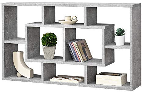 [en.casa] Wandregal Saputit 85x16x48cm Regal mit 8 Ablageflächen Bücherregal Hängeregal Büroregal Retro Betonoptik Grau
