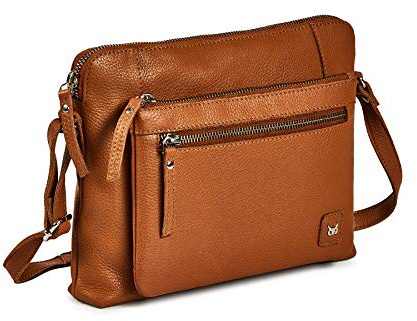 Wise Owl Accessories Leather Crossbody Bags for Women Small Soft Genuine Pebbled Sling Shoulder Handbag Crossover Purse with Full Adjustable Strap (Cognac Nappa)