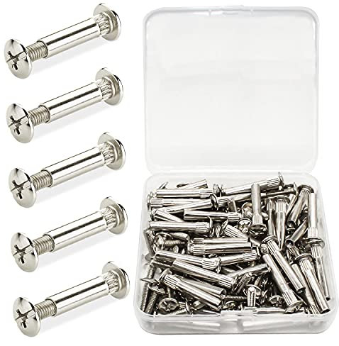 GIAK 100 Stück Verbindungsschraube Möbelschrauben Hülsenschrauben M4 x 31-40 mm Stahl vernickelt Verbindungsschrauben Möbelverbinder Schrankverbinder