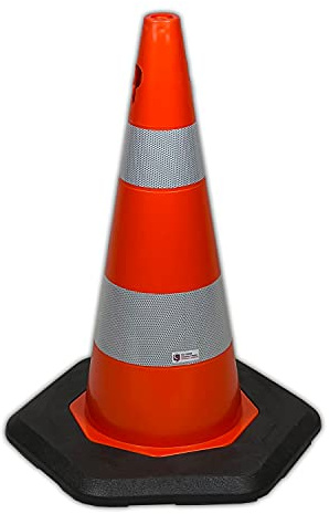 UvV-Leitkegel Ecolight grosser Fuss, Kegel Warnpylone, Verkehrshütchen reflektierend 2 Reflex Folienstreifen Klasse RA2/C (Höhe 70 cm)