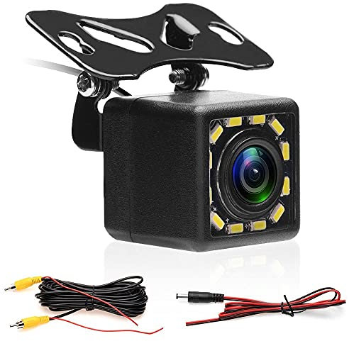 CAMECHO Car Reversing Camera with Super Night Vision IP68 Waterproof Rear View Camera 170° Wide Angle 12 LED Night Visions+6M Video Cable Reverse Camera for Car/Van/Truck/Bus