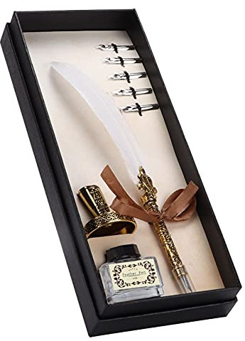 BHDK Kalligraphie-Stift-Set, Dekoratives Retro-Edelstahl-Feder-Set zum Schreiben für Kalligraphie-Übungen(Weiß)