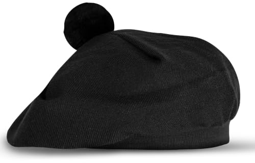 UMAM Tam o' Shatner Chapeau Tammy en Laine Acrylique Traditionnelle écossaise, Noir uni 022TCP, Taille Unique