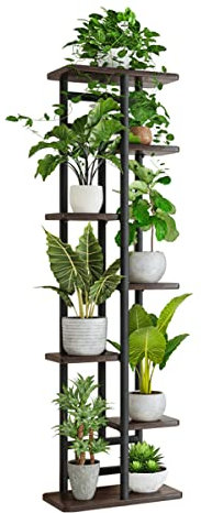 TIE-DailyNec Stehendes Blumenregal Pflanzenregal, Blumentopfhalter, Pflanzenregal Blumentreppe Präsentationsregal Aufbewahrungs organisator Regal für Gartenecke (7 Stufen, Schwarze Eiche)