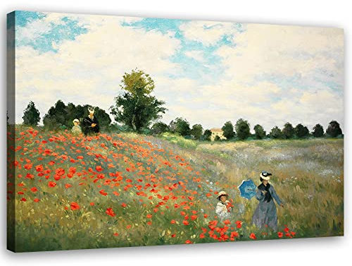 Feeby Impression sur Toile Intissé Reproduction Coquelicots Claude Monet 45x30 cm Image Moderne Tableau Déco Mural Salle De Séjour Nature Paysage Prairie Argenteuil multicolore