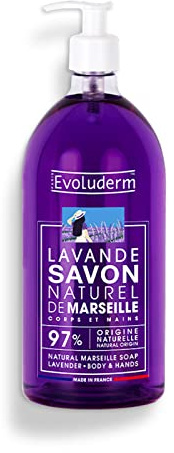 EVOLUDERM - Savon Naturel de Marseille Lavande - 1000 ml - 97% d’Origine Naturelle - Végan - Fabrication Française