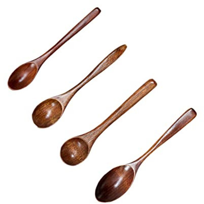 4 Stk Holzlöffel Set Handgemacht Holz Holzlöffel Holz Langgriff Löffel Natur Holzlöffel Umweltfreundlicher Esslöffel Küchenzubehör für Honig Kaffee Milch Tee Desserts und Suppen Dunkelbraun