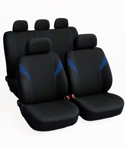 Susy Shop Universelle Sitzbezüge Set vorne und hinten, Autobezüge mit 2 Reißverschlüssen an der hinteren Rückenlehne, Modell H (Dunkelblau)