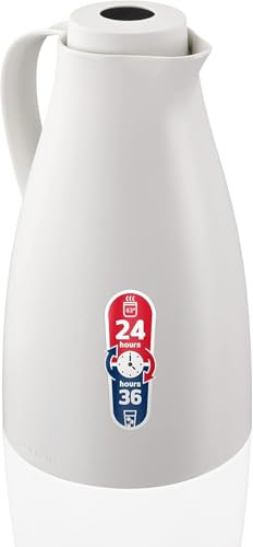Caraffa thermos Leifheit Harmonic 1L, 100% a prova di perdite, borraccia termica caffè caldo fino a 24 ore, aprire, chiudere, servire con una mano, brocca per caffè senza BPA, teiera moderna, bianco