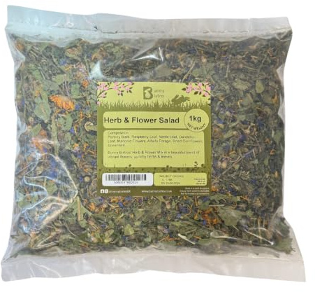 Bunny Bistro Herb & Flower Salad 1kg | 100% Natural Forage Treat for Rabbits, Guinea Pigs & Small Animals
