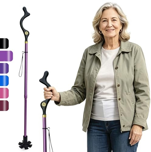 Walking Sticks Foldable for Men & Women Seniors for Balance,Self Standing Folding Cane,Height Adjustable Anti-Slip Lightweight Alloy Walking Stick Collapsable for Travel Mobility Aid (purple)