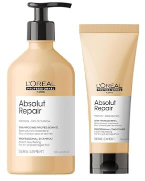 L'Oréal Professionnel Reparierendes XL-Pflegeduo für strapaziertes und trockenes Haar, Mit Quinoa, Serie Expert, Absolut Repair Shampoo 500ml & 10in1 Leave-in Öl