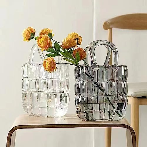 MISNODE Bolso Jarrón para Flores Bolsa de Vidrio Jarrón Bolso único Bolsa de Vidrio Jarrón Florero Decorativo Boca Ancha Bolso Jarrones con Diseño Elegante Florero para Decoración del(Vistoso)
