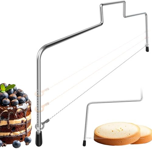 Menz coupe-tarte, inox - 32 cm coupe-fond de tarte réglable en hauteur - coupe-tarte avec fil de scie à tarte dentelé - coupe-tarte fonctionnel en remplacement du couteau à tarte