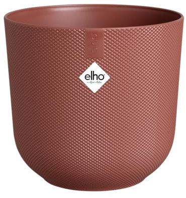 Elho Jazz Round 26cm - Grande vaso per piante da interno - Struttura unica - 100% plastica riciclata - Rosso/Rosso Toscano