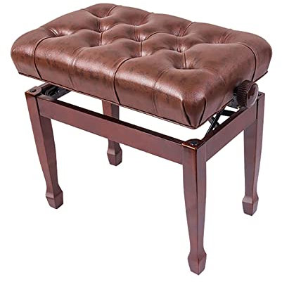RWRAPS Klavierhocker, 10 cm, höhenverstellbar, Klavierbank, Klavierhocker aus Holz, mit weichem Lederkissen und hydraulischem Hebesystem, 55 x 34 x 47–57 cm, Teak, Braun (Teak)