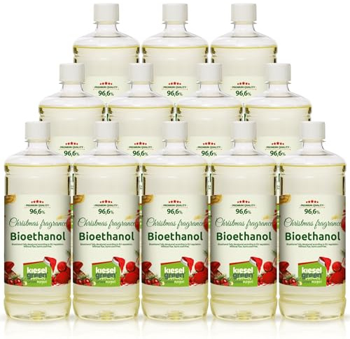 KieselGreen Bioetanol 12 x 1 Liter med Doft för Etanolkamin, många sorter - Bioetanol som Rumsdoft (Julen)