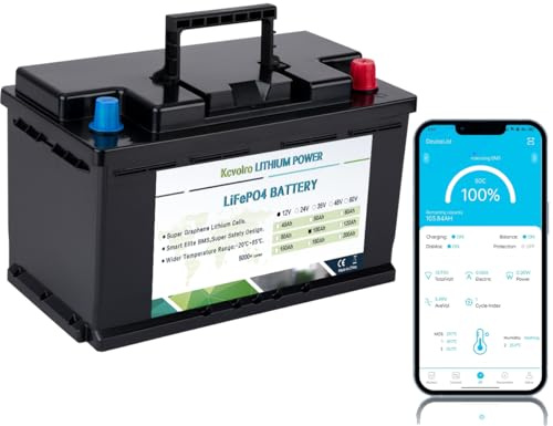Kcvolro 12 V 100 Ah LiFePO4 litiumbatteri med Bluetooth, 100 A BMS, upp till 15 000 cykler, ministorlek för husvagnar, husbilar, båtar, trolling-motor, solkraft, hemenergilagring, bilbatteri