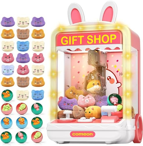 AIQI Candy Crabber, Kinder Greifautomat Süßigkeiten Spender mit 20 Plüschtiere und 10 Miniaturspielzeuge, Party Geburtstag Dispenser Grab Hand Slot Maschine mit Lichtern und Geräuschen für Mädchen