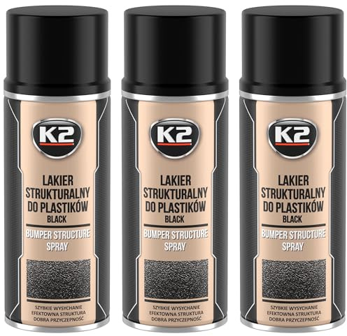 K2 Pintura Parachoques Negro Texturizada Pack de 3 Spray Estructural para Parachoques Pintura Negra de Secado Rápido - 400 ML